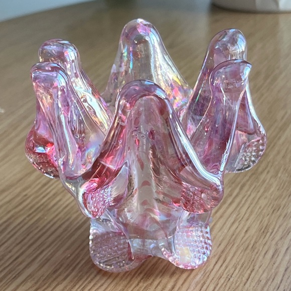 Pink Chalet Carnival Art Glass Vintage Iridescent Glassware - Picture 2 of 5